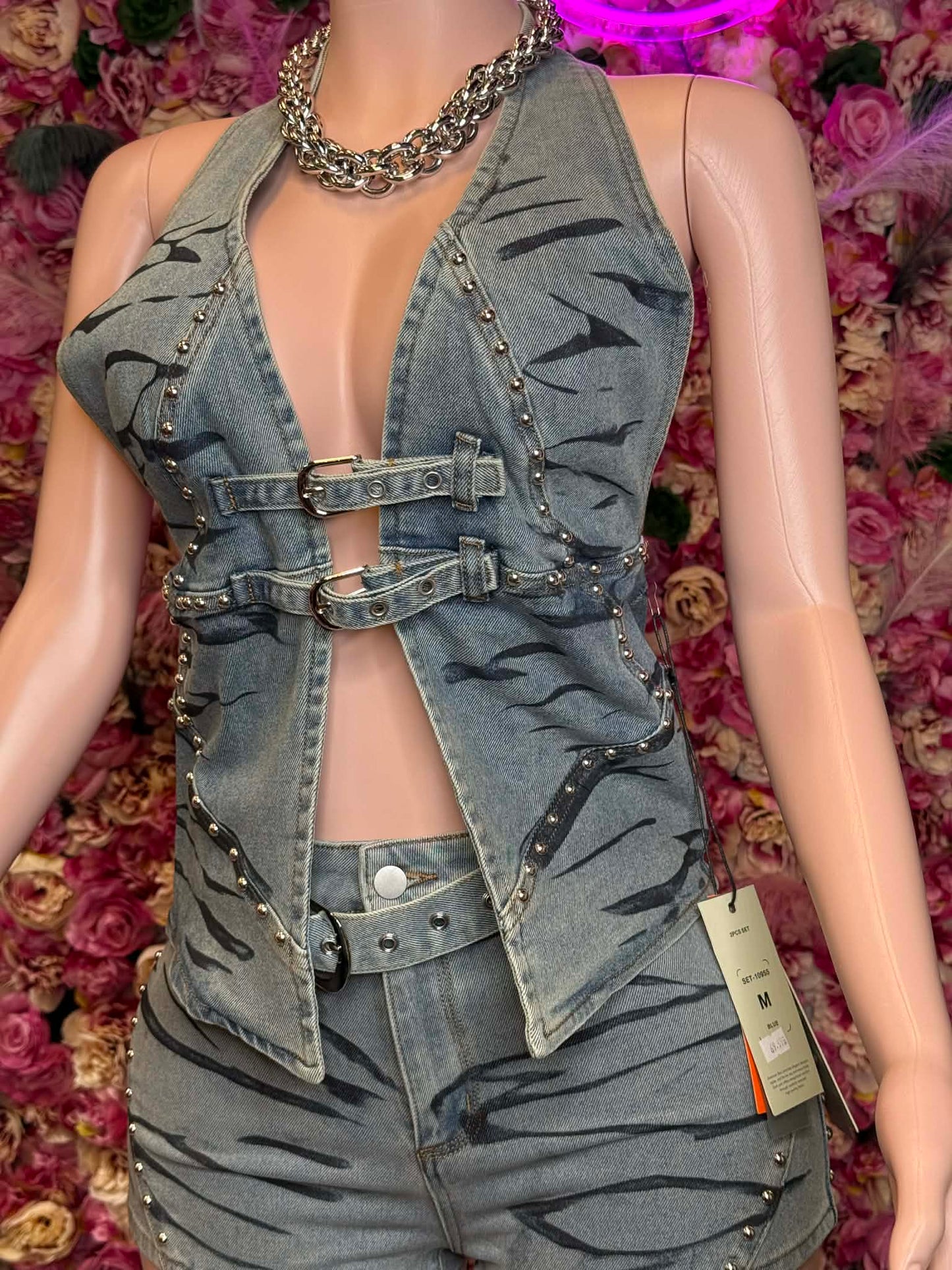 Curve Command Buckled Denim Romper