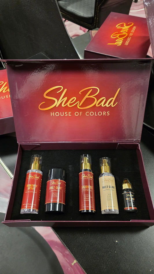 SheBad Lace Essentials Kit – Wig Install Bundle | Lace Glue, Melting Spray, Wax Stick & Remover