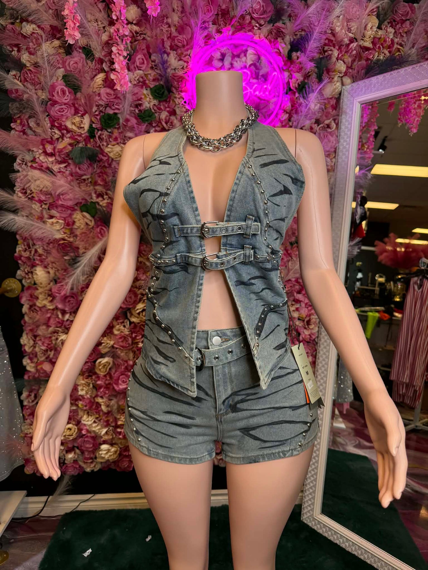 Curve Command Buckled Denim Romper