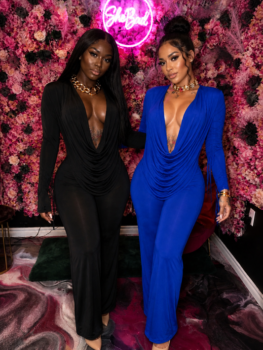 sexy jumpsuit for women, bodycon jumpsuit, club outfit women, long sleeve jumpsuit, deep v jumpsuit, draped jumpsuit, fashion nova style jumpsuit, curve hugging outfit, women’s one piece outfit, night out jumpsuit, b