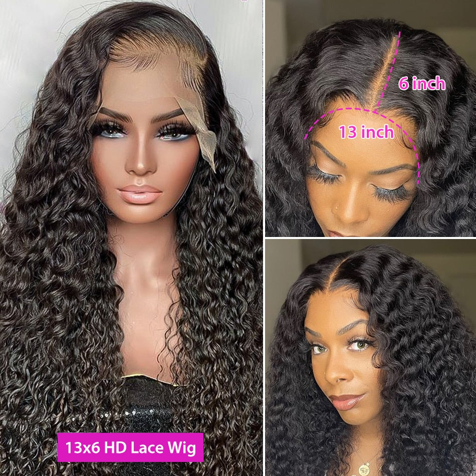 Water Wave Lace Front Wig 13x6 Lace Front Human Hair Wigs For Black Women 12-30 Inch HD & Transparent Wet And Wavy Loose Deep Wave Frontal Wig